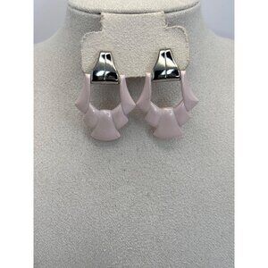 Vintage Silver Tone Pastel Pink Door Knocker Geometric Pierced Earrings